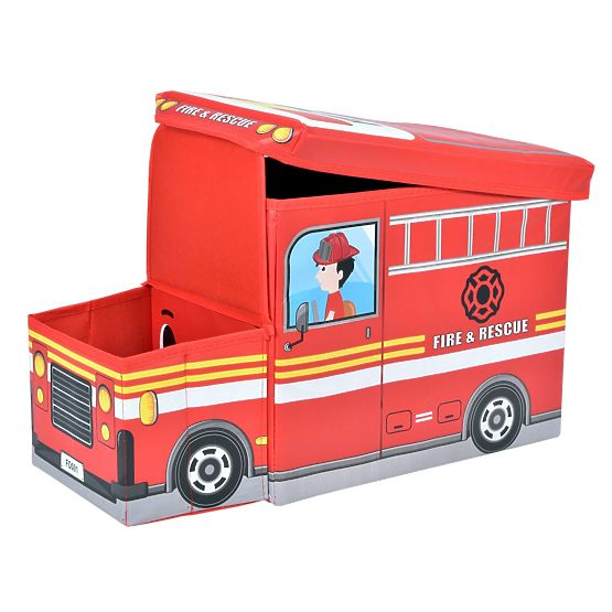 Pufă cutie de depozitare camion de pompieri - roșu