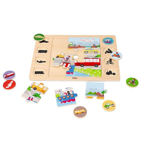 Puzzle 2în1 Vehicule - puzzle și joc găsește umbra