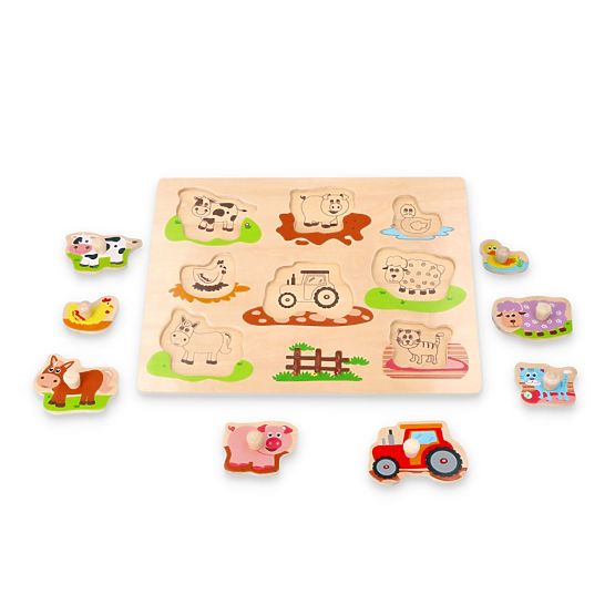 Puzzle cu mânere Prietenii de la fermă și tractorul