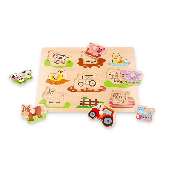 Puzzle cu mânere Prietenii de la fermă și tractorul