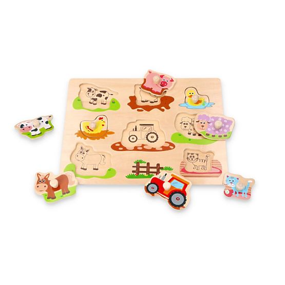Puzzle cu mânere Prietenii de la fermă și tractorul