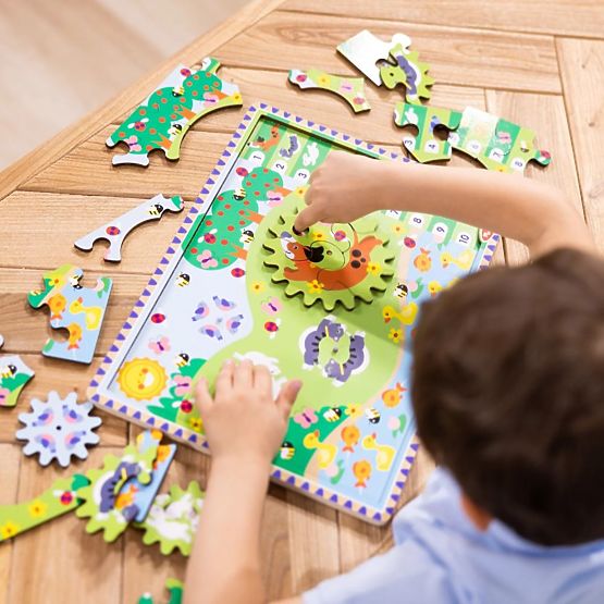 Puzzle cu roți dințate Cursa animalelor