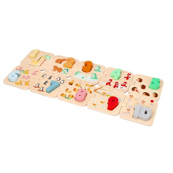 Puzzle din lemn cu animale - învățarea numerelor Montessori