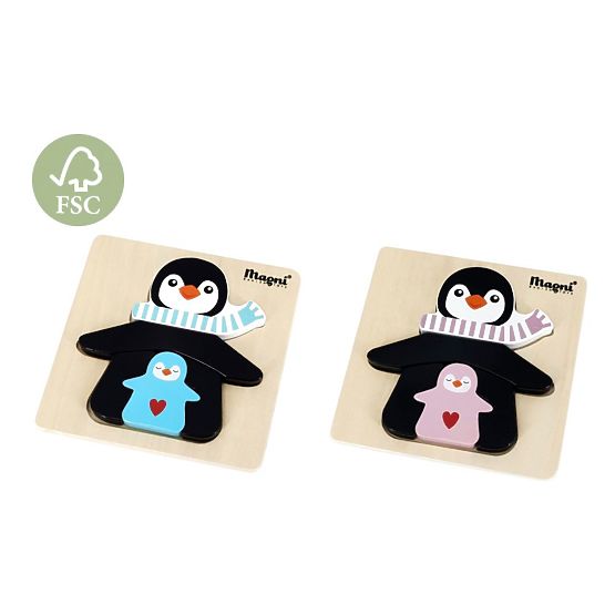 Puzzle din lemn Pinguin cu pui