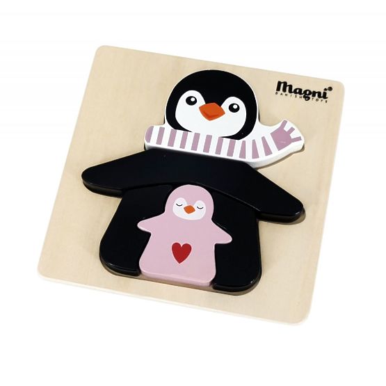 Puzzle din lemn Pinguin cu pui