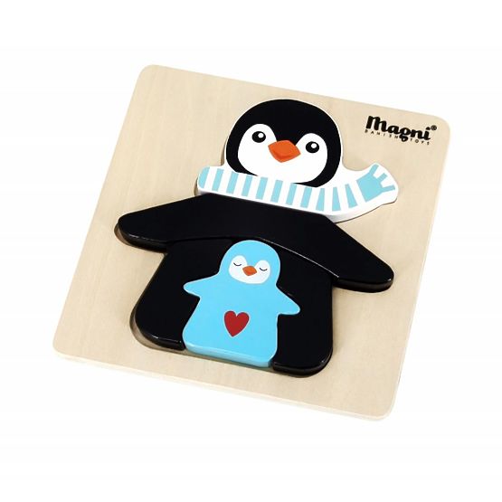 Puzzle din lemn Pinguin cu pui