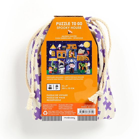 Puzzle Mudpuppy Casă bântuită în săculeț textil 36 de piese