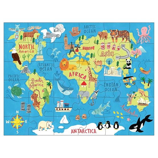 Puzzle Mudpuppy Hartă lumii în săculeț textil 36 de piese
