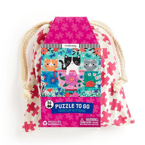 Puzzle Mudpuppy Pisici în ceașcă de ceai în săculeț textil 36 de piese