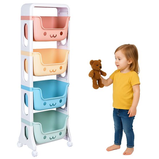 Raft din plastic pe roți BOBBY cu 4 rafturi