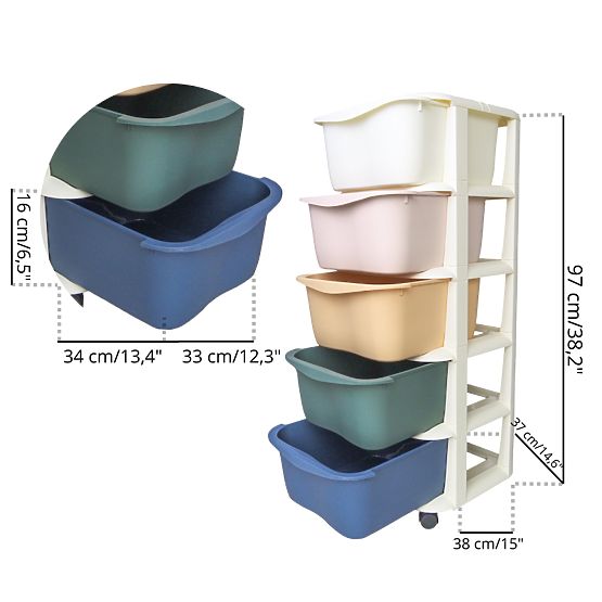 Raft din plastic pe roți pentru copii cu sertare