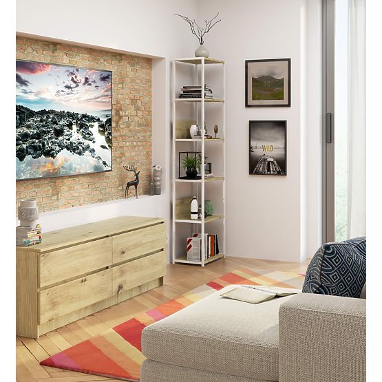 Raft metalic loft 50 cm - alb-stejar artisan - 6 rafturi