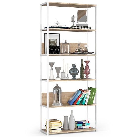 Raft metalic loft 80 cm - alb-stejar sonoma - 6 rafturi