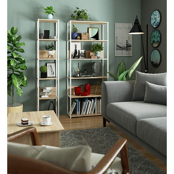 Raft metalic loft 80 cm - alb-stejar sonoma - 6 rafturi