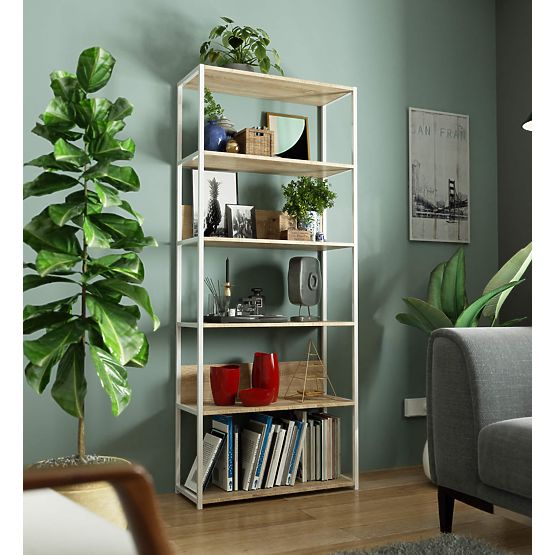 Raft metalic loft 80 cm - alb-stejar sonoma - 6 rafturi