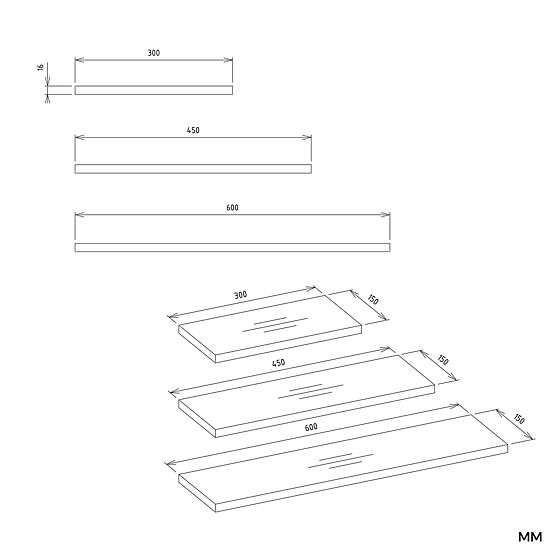 Rafturi suspendate TOBI 3P STEJAR ARTISAN