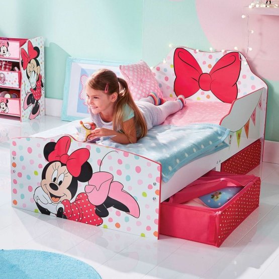 Pat pentru copii Minnie Mouse cu spațiu de depozitare