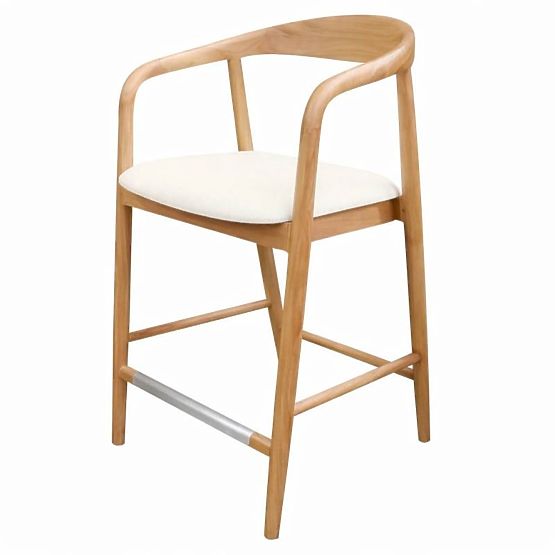 Scaun de bar din lemn Ludvika 2.0, rotunjit, natural/crem