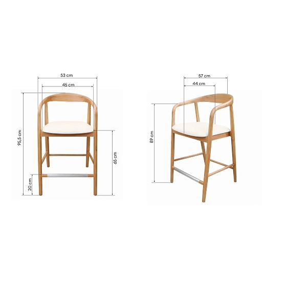 Scaun de bar din lemn Ludvika 2.0, rotunjit, natural/crem