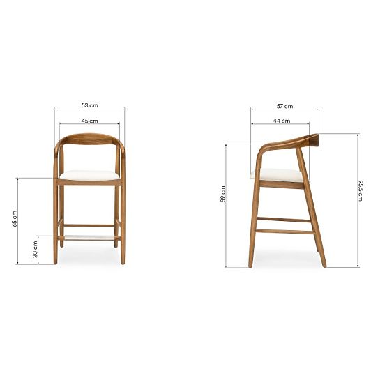 Scaun de bar din lemn Ludvika 2.0, rotunjit, natural/crem
