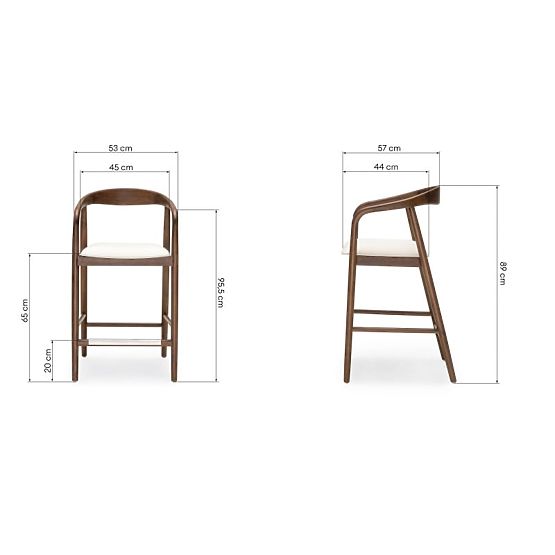 Scaun de bar din lemn Ludvika 2.0, rotunjit, nuc/crem