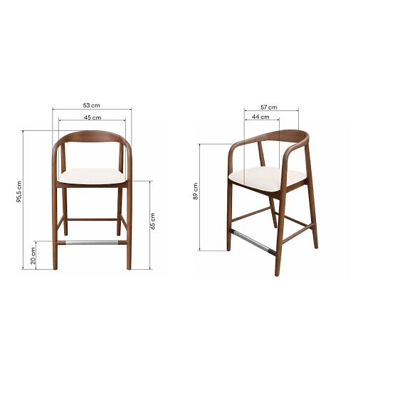 Scaun de bar din lemn Ludvika 2.0, rotunjit, nuc/crem