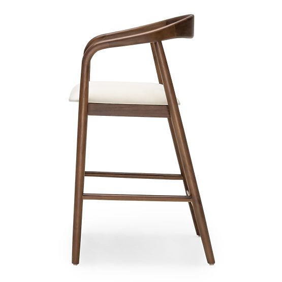 Scaun de bar din lemn Ludvika 2.0, rotunjit, nuc/crem