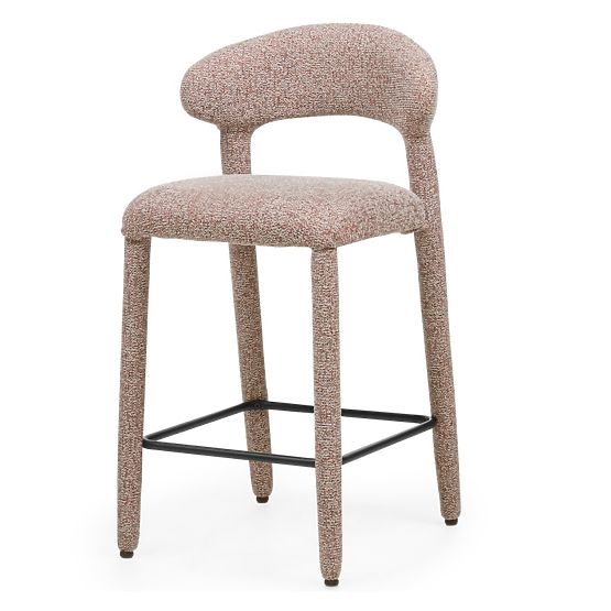 Scaun de bar tapițat Hiroki, amestec bej-bordo
