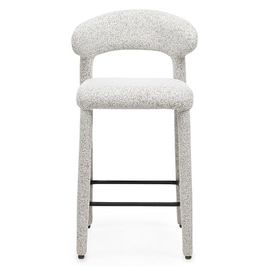 Scaun de bar tapițat Hiroki, melanj bej-gri