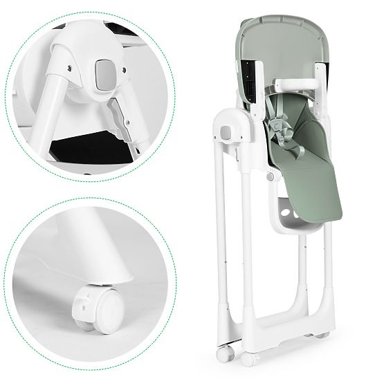 Scaun de hrănire cu înălțime reglabilă, piele ecologică, curele, tavă dublă ECOTOYS