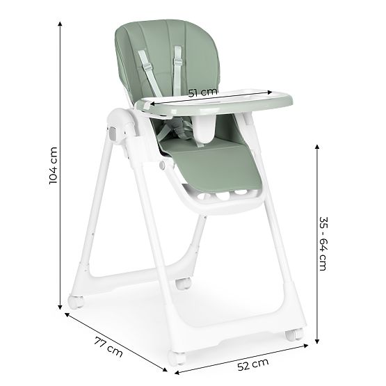 Scaun de hrănire cu înălțime reglabilă, piele ecologică, curele, tavă dublă ECOTOYS