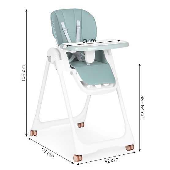 Scaun de hrănire cu înălțime reglabilă, piele ecologică, curele, tavă dublă ECOTOYS