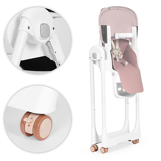 Scaun de hrănire, înălțime reglabilă, piele ecologică, centuri, tavă dublă ECOTOYS