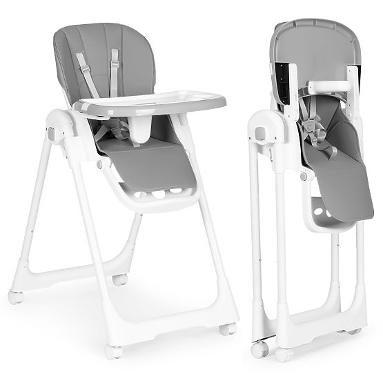 Scaun de masă cu înălțime reglabilă, piele ecologică, centuri de siguranță, tavă dublă ECOTOYS