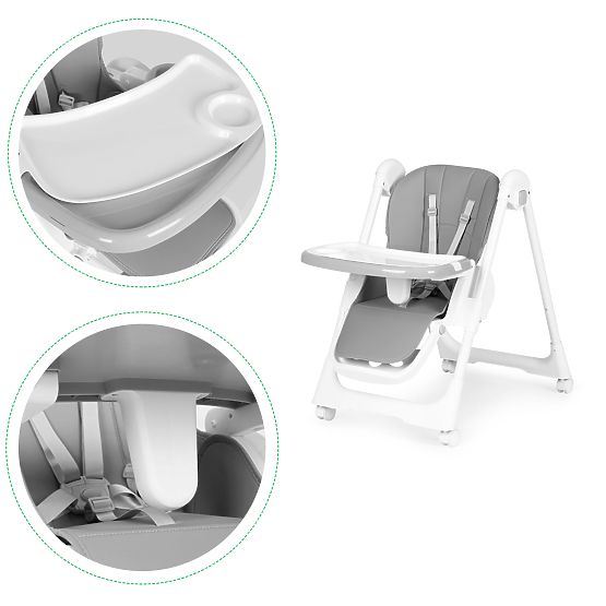 Scaun de masă cu înălțime reglabilă, piele ecologică, centuri de siguranță, tavă dublă ECOTOYS