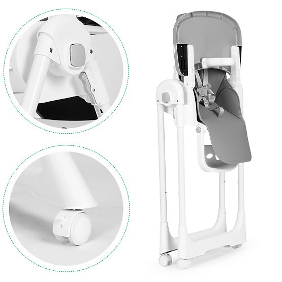 Scaun de masă cu înălțime reglabilă, piele ecologică, centuri de siguranță, tavă dublă ECOTOYS