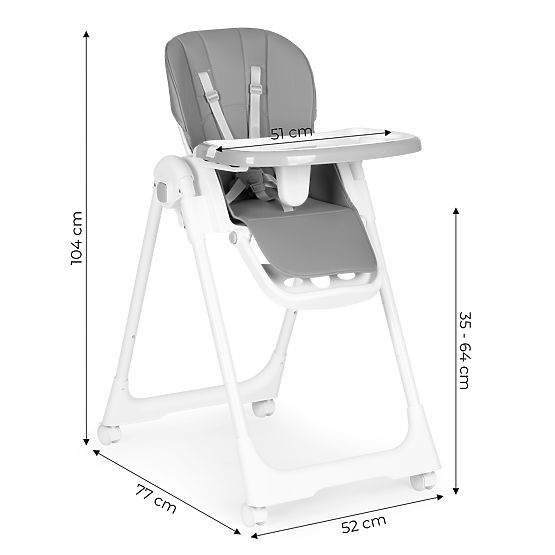 Scaun de masă cu înălțime reglabilă, piele ecologică, centuri de siguranță, tavă dublă ECOTOYS