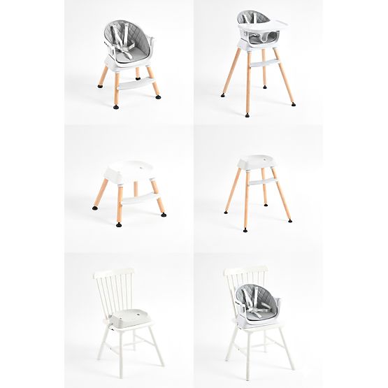 Scaun de masă pentru copii 6 în 1 cu husă matlasată și tavă gri ECOTOYS