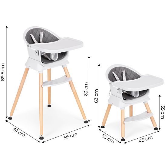 Scaun de masă pentru copii 6 în 1 cu husă matlasată și tavă gri ECOTOYS