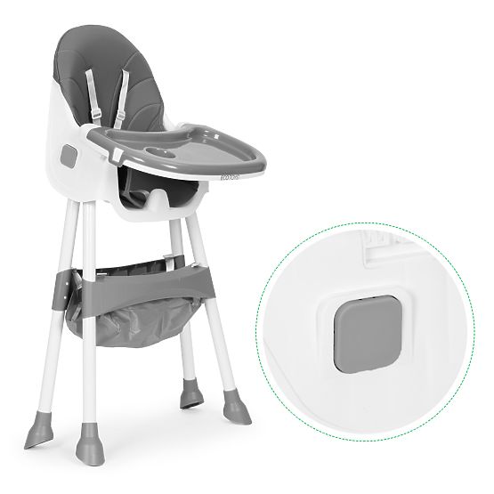 Scaun de masă pentru copii cu tavă, coș, centuri în 5 puncte, gri ECOTOYS