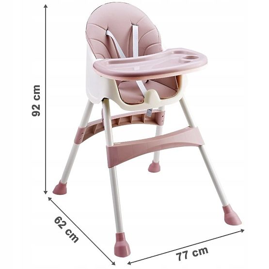Scaun de masă Prima 2in1 - roz și alb