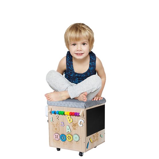 Taburet din lemn Montessori Activity - natural / gri