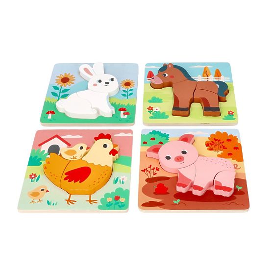 Set de 4 puzzle-uri din lemn Ferma