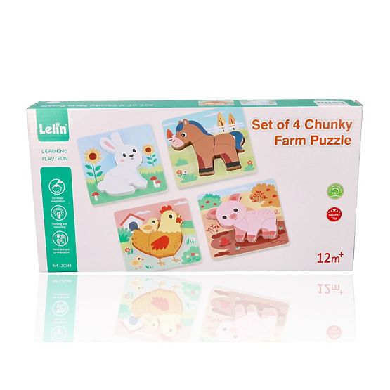 Set de 4 puzzle-uri din lemn Ferma