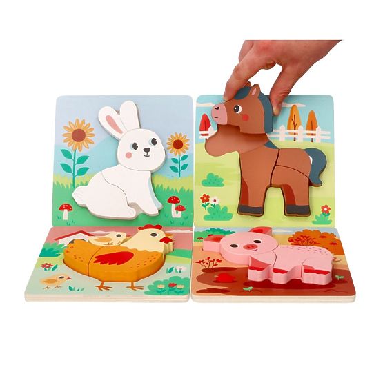 Set de 4 puzzle-uri din lemn Ferma