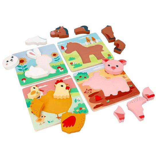 Set de 4 puzzle-uri din lemn Ferma