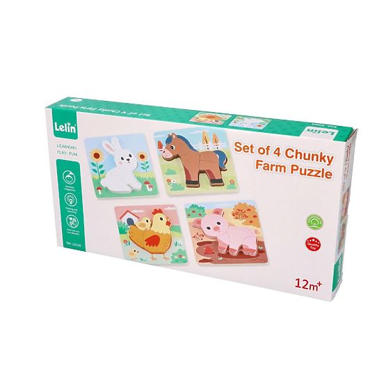 Set de 4 puzzle-uri din lemn Ferma