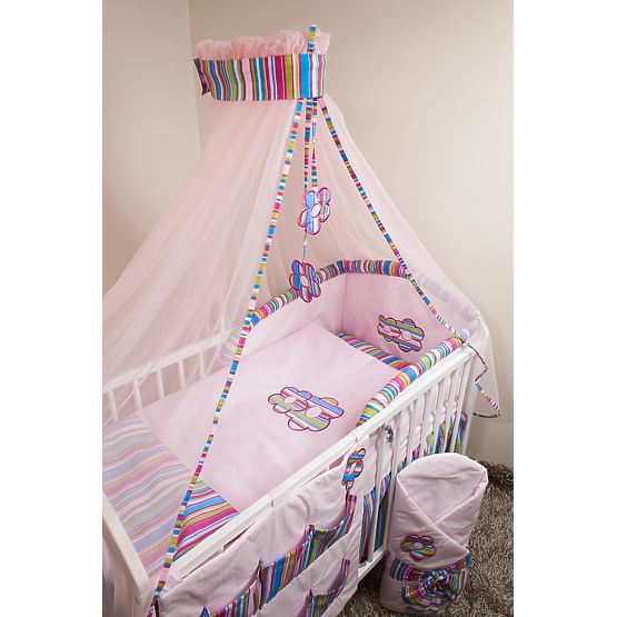 Set de așternuturi de pat pentru copii 120 x 90  cm.cu tema unor flori roz