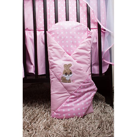 Set de așternuturi de pat pentru copii 120 x 90 cm.cu tema unui iepuraș roz