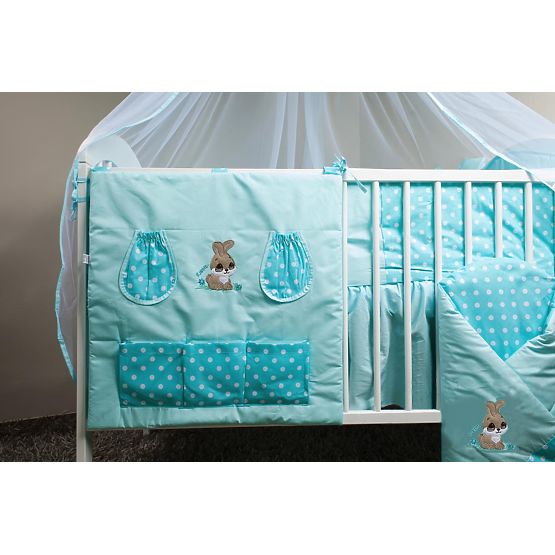Set de așternuturi de patuț pentru copii 120 x 90 cm de culoarea turcoaz cu motivul unui iepuraș